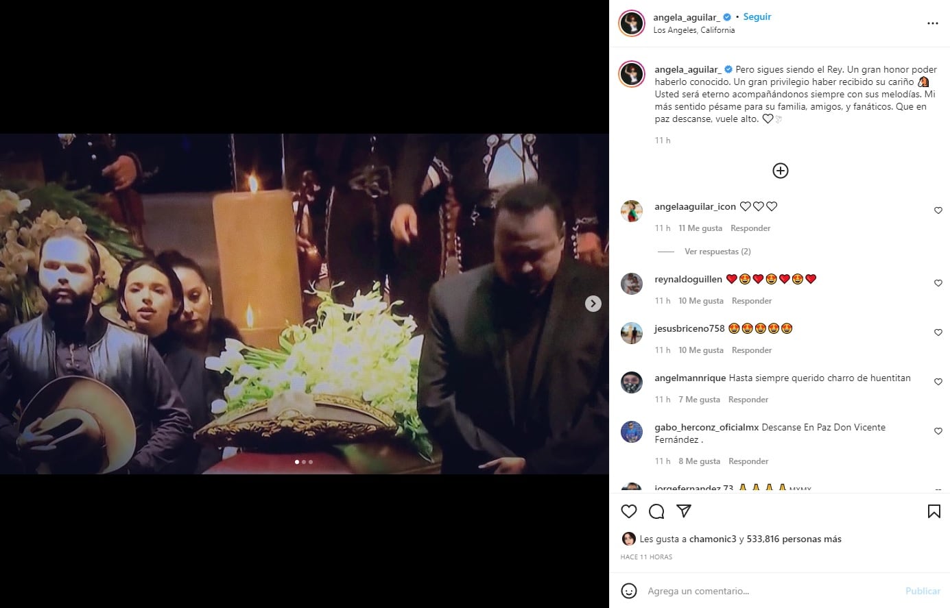 Ángela Aguilar se despide de Vicente Fernández