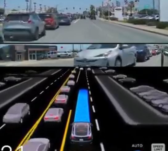 Inteligencia artificial de Tesla rebasando por la derecha