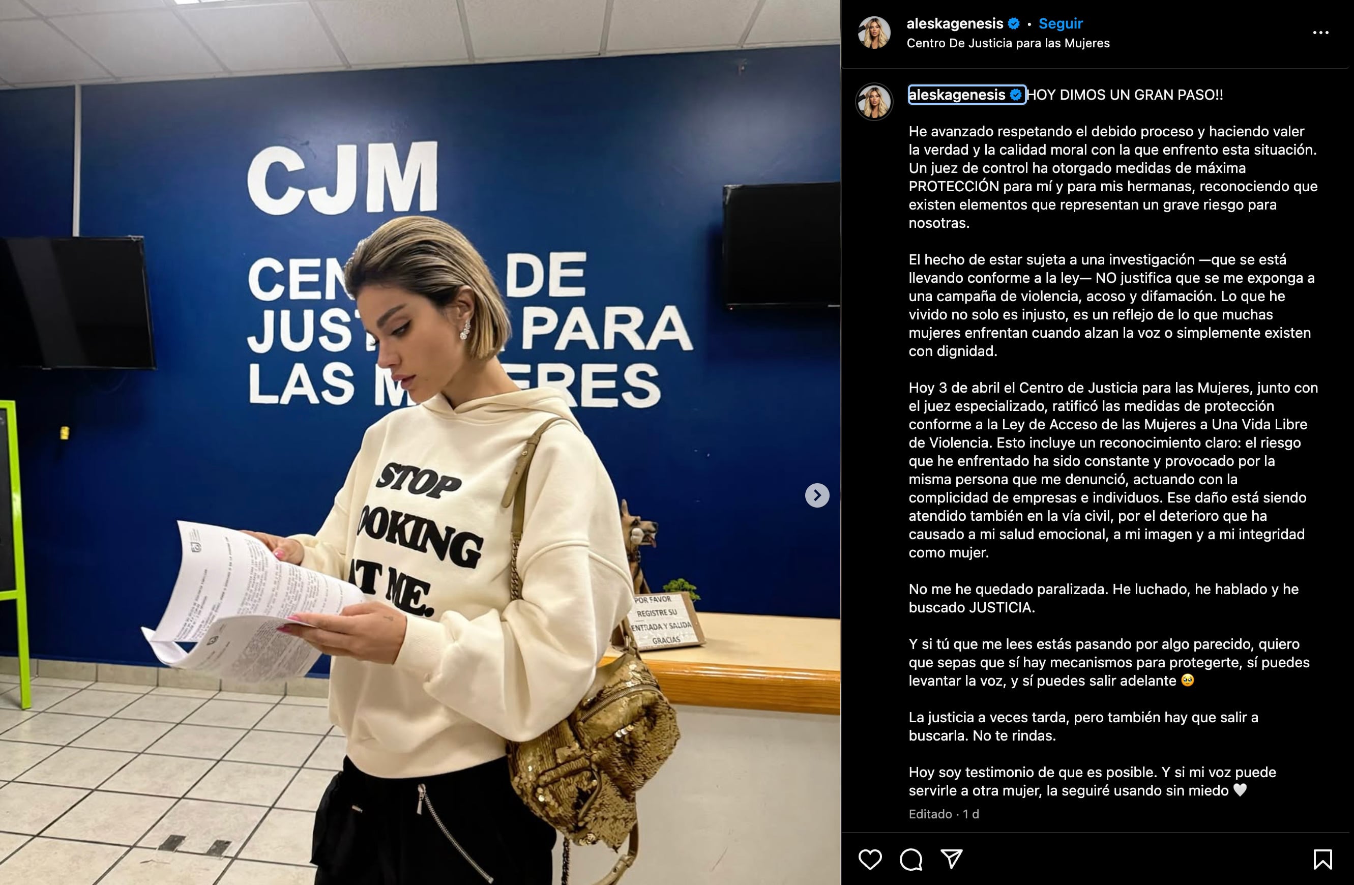 Aleska Génesis pidió medidas de protección