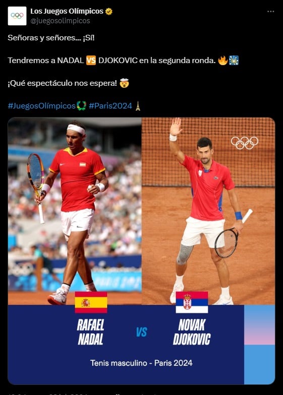 Nadal vs Djokovic en los Juegos Olímpicos de París 2024