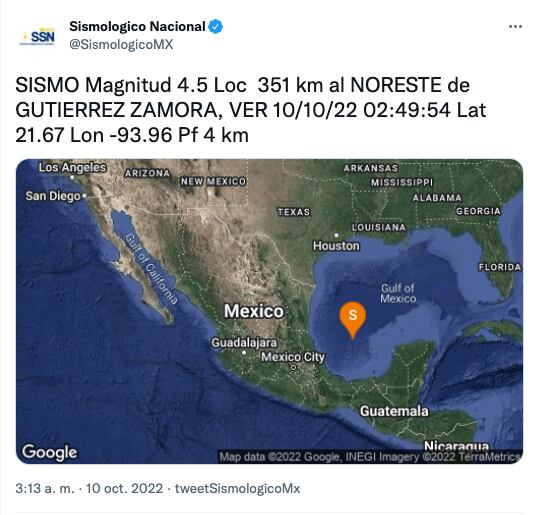 inusual sismo de 4.5 hoy en Veracruz
