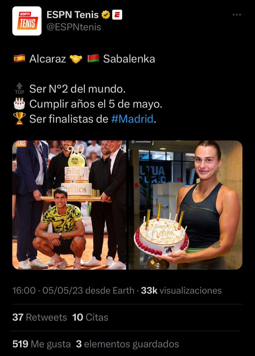 Aryna Sabalenka y Carlos Alcaraz.