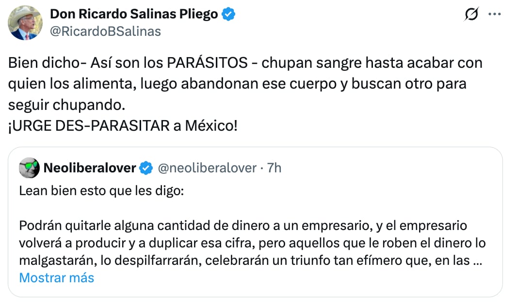 Ricardo Salinas Pliego llama "parásitos" a las autoridades tras fallo de la SCJN en su contra