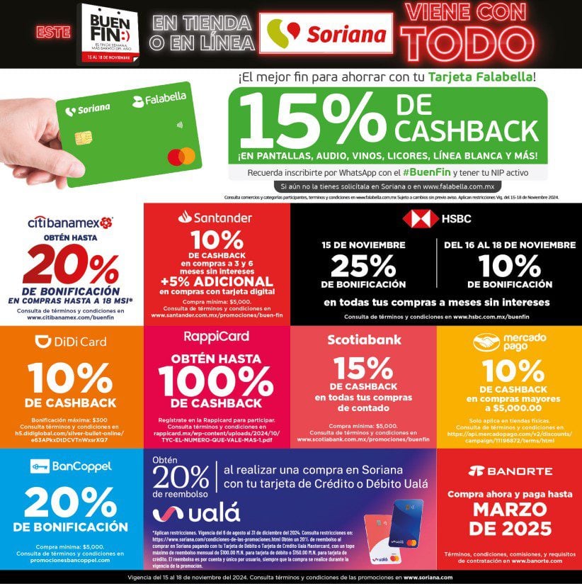 Estas son las tarjetas con beneficios en Soriana Buen Fin 2024.