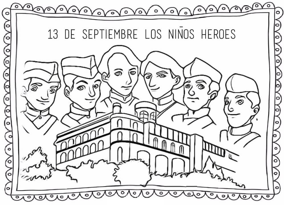 Dibujo de los Niños Héroes con marco