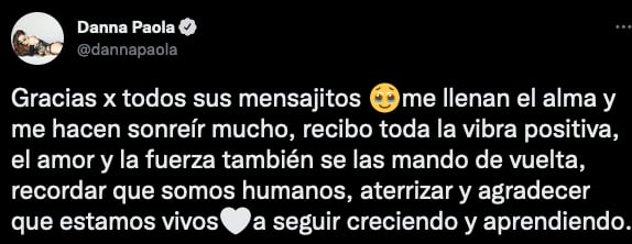 Danna Paola agradece el apoyo tras ataque de ansiedad.