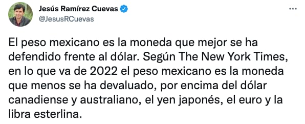Jesús Ramírez Cuevas presume paridad del peso mexicano frente al dólar
