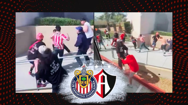 Pelea entre fans de Chivas y Atlas.