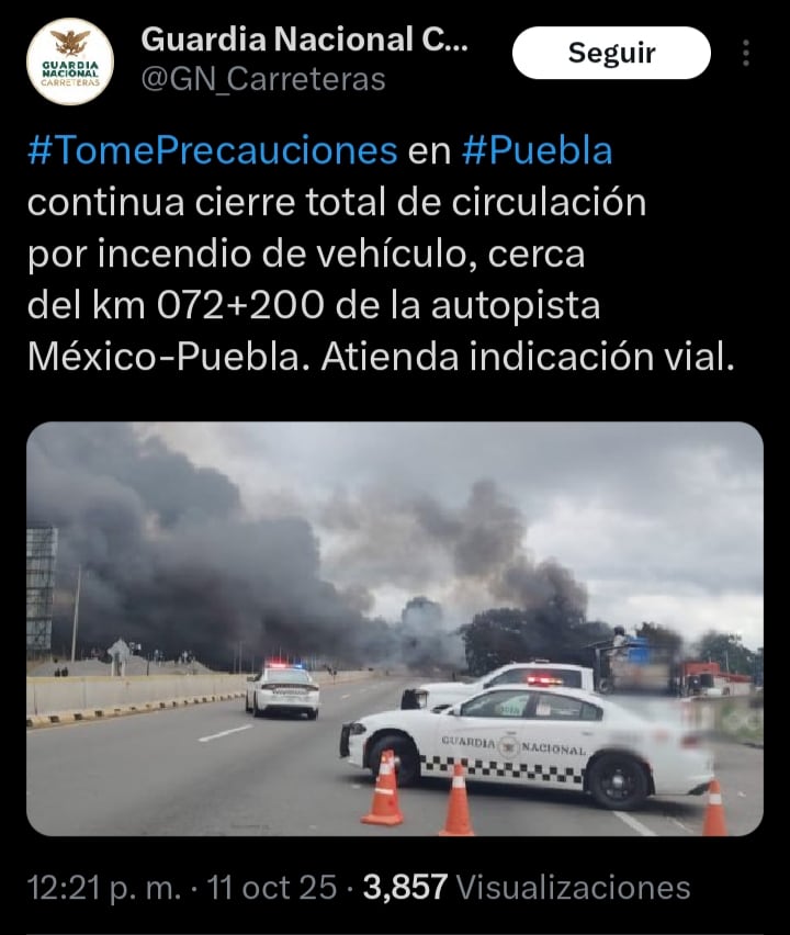 Explota pipa de gas en autopista México-Puebla