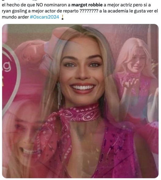 Memes reclaman a los Oscar 2024 por no nominar a Margot Robbie por Barbie