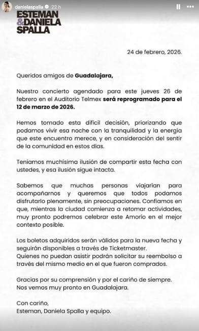 Comunicado Daniela Spalla y Esteman