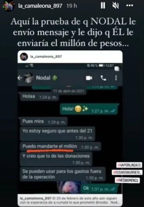 Capturas de mensajes de Christian Nodal