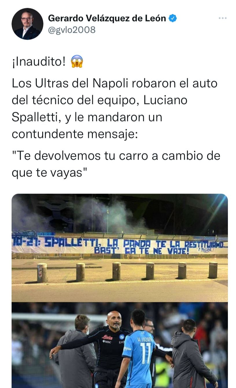 Los Fans del Napoli le devolverán el auto a Luciano Spalletti una vez que deje el club.