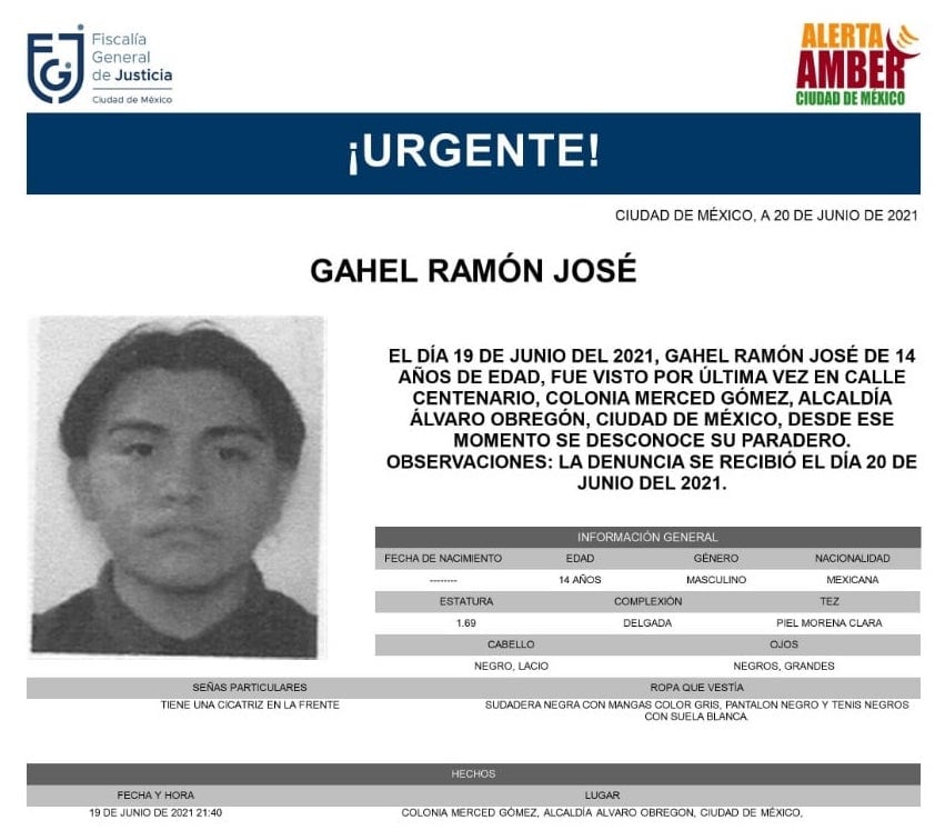 Alerta Amber sobre Gahel Ramón José