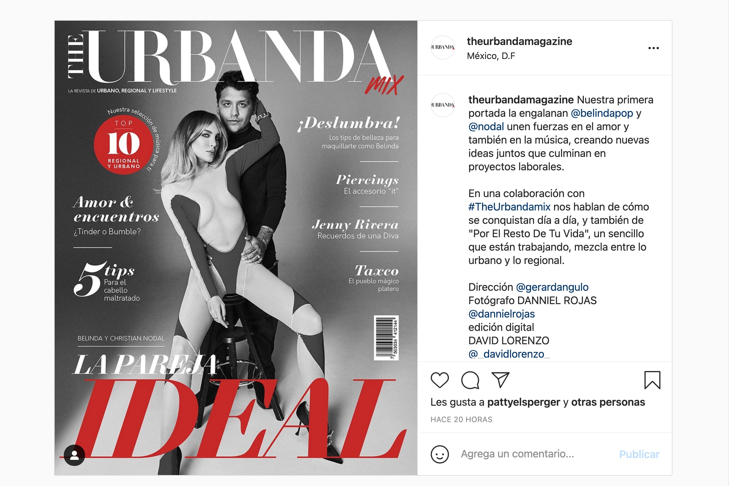 Belinda y Christian Nodal en la portada de The Urbanda Mix