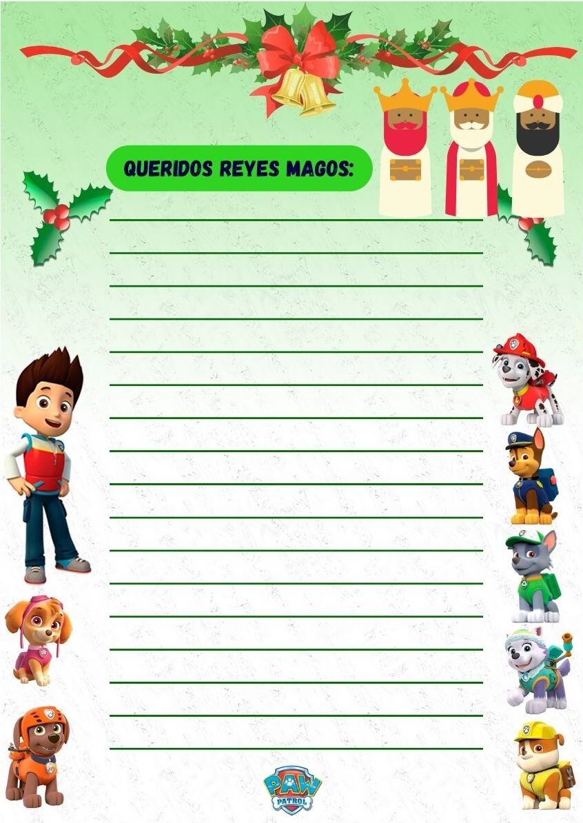 Carta a los Reyes Magos de Paw Patrol: 5 bonitas plantillas para imprimir