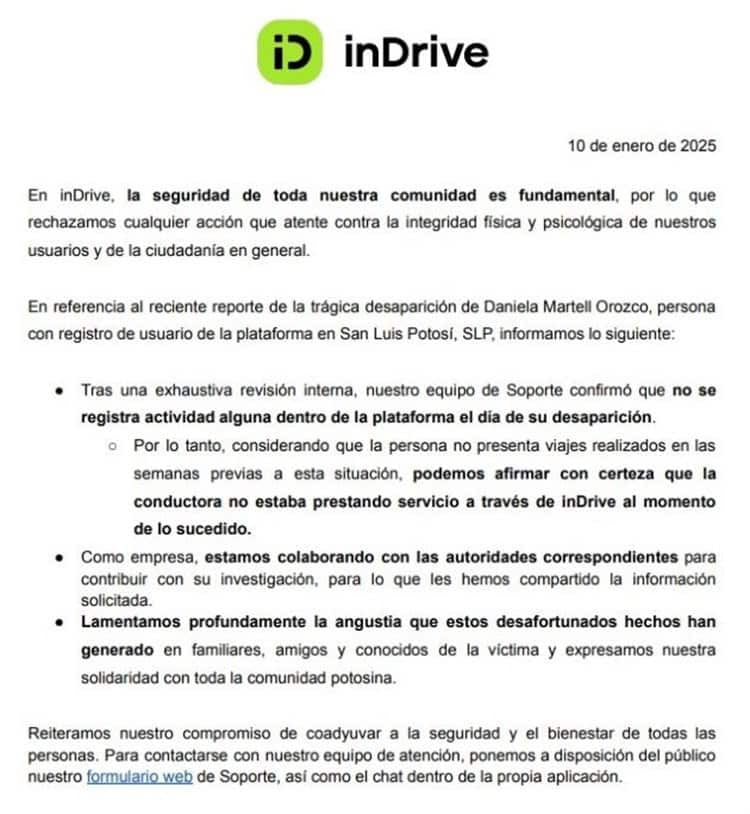 Comunicado inDriver