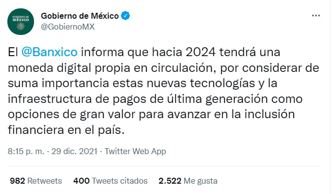 tuit de gobierno de México