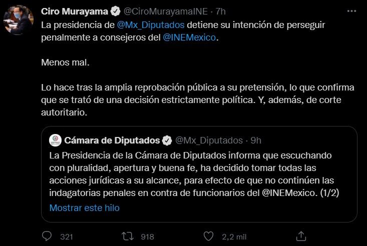 Ciro Murayama expresó que la denuncia presentada fue una decisión estrictamente política y de corte autoritario.