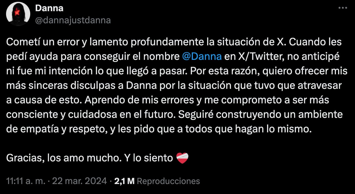 Danna Paola se disculpa por los ataques a la usuaria de X que no le quiso dar su usuarios de X