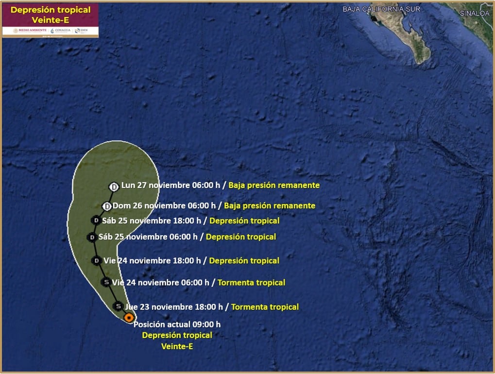 Trayectoria de la Depresión Tropical Cuatro-E