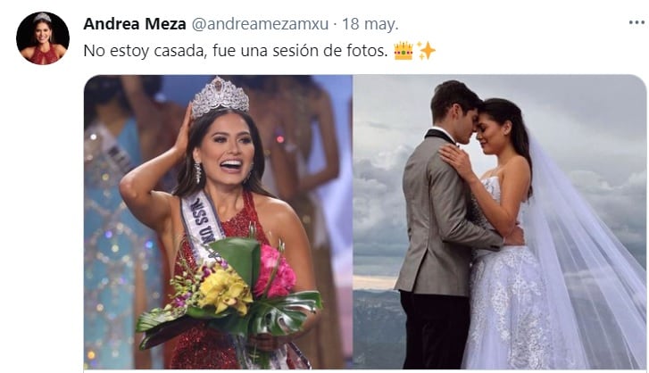 Andrea Meza niega estar casada