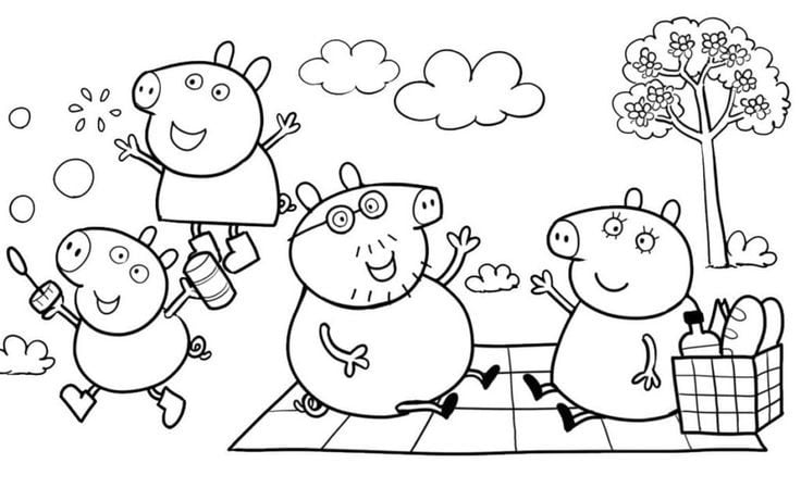 Dibujos de Peppa Pig en primavera para colorear