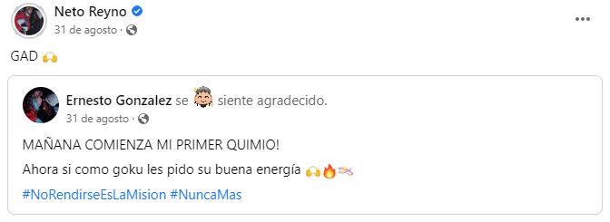 Neto Reyno reveló que se sometería a quimioterapias.
