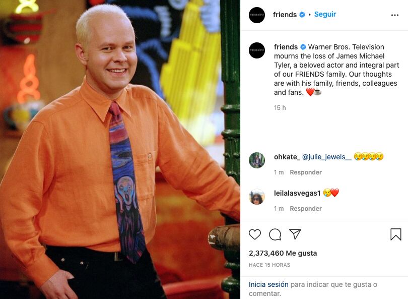 Cuenta oficial de 'Friends' se despide de James Michael Tyler