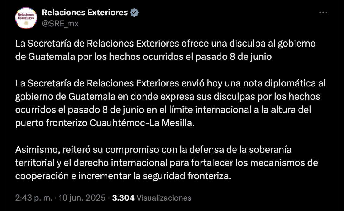 México se disculpa con Guatemala por entrada de policías de Chiapas: el mensaje de la Secretaría de Relaciones Exteriores