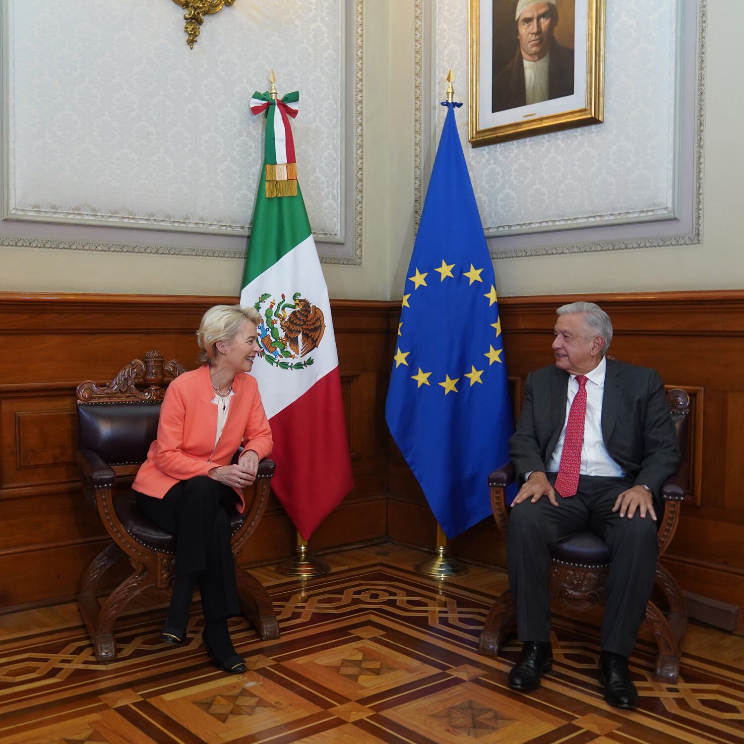 AMLO se reúne con Ursula von der Leyen, de la Comisión Europea, en Palacio Nacional