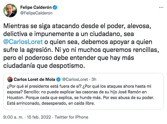 Tuit de Felipe Calderón