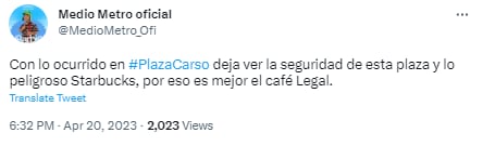 Tuit de Medio Metro haciendo broma de la balacera en Plaza Carso