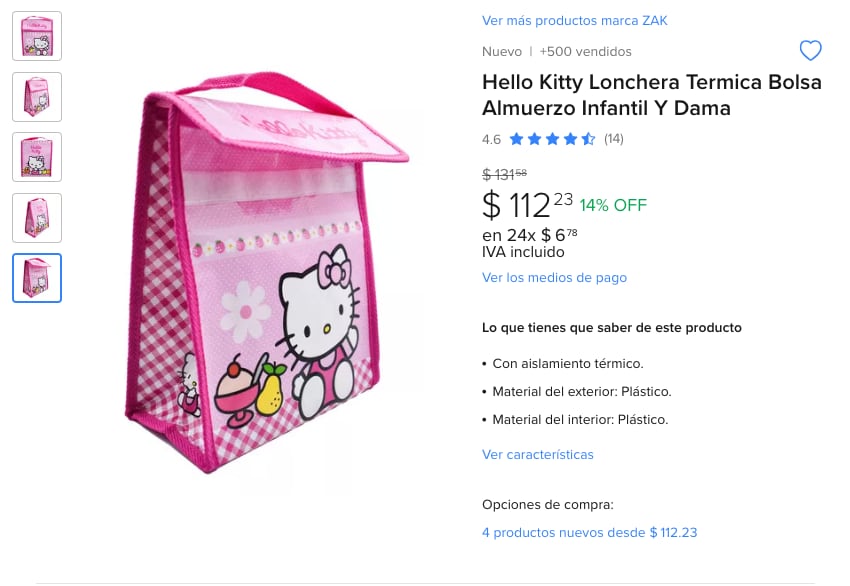 Lonchera de Hello Kitty en Mercado Libre