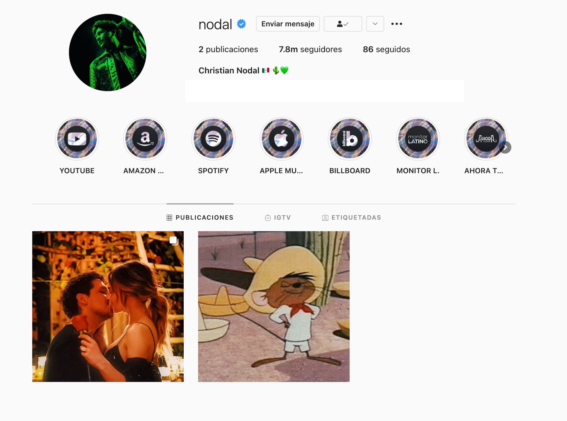 Belinda reaparece en Instagram de Christian Nodal