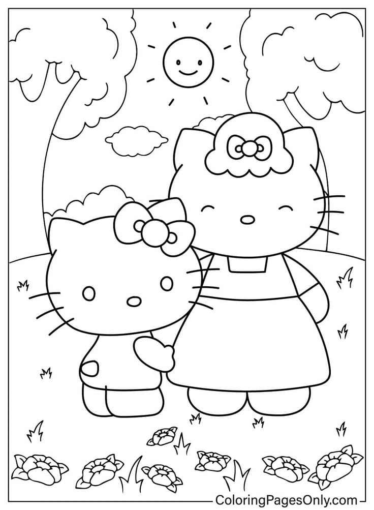 Dibujos de Hello Kitty y su mamá para colorear