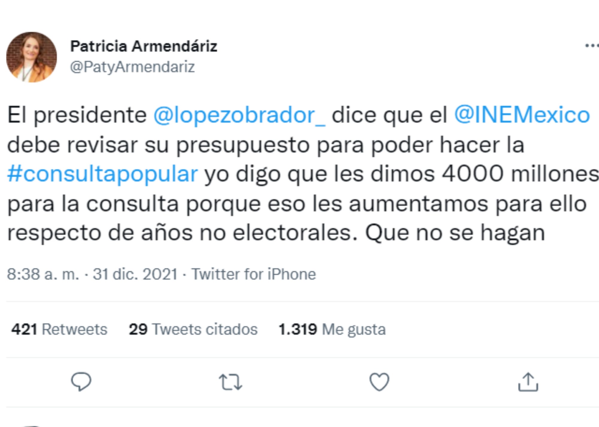 Tuit de Patricia Armendáriz