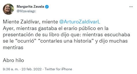 Tuit de Margarita Zavala