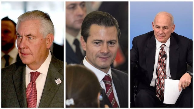 Rex Tillerson (izquierda); John Kelly (centro) y EPN (derecha)