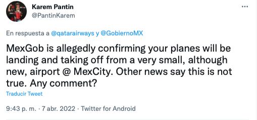 Tuits de respuesta de la cuenta de Qatar Airways/Twitter