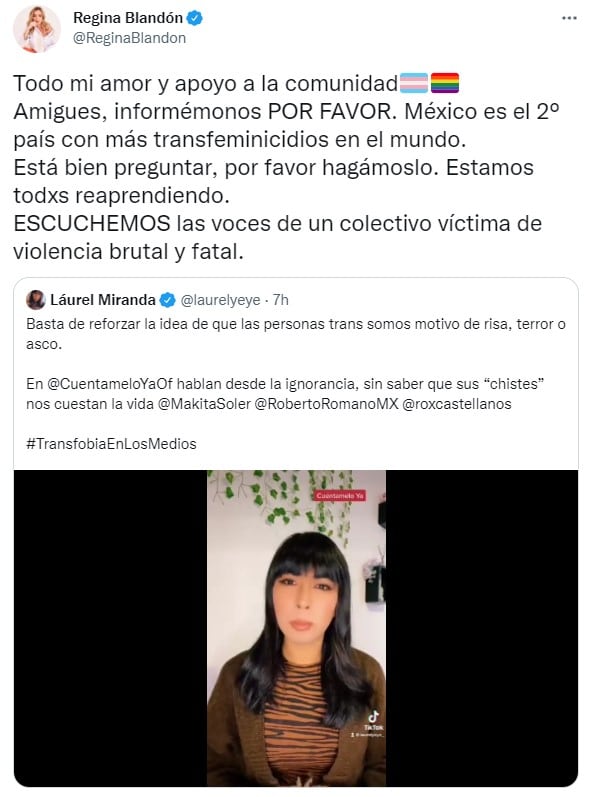 Tuit de Regina Blandón