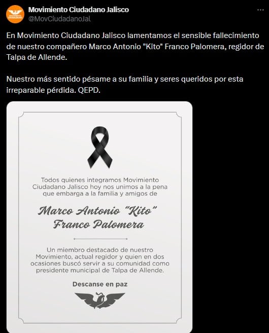 Asesinan a regidor de Movimiento Ciudadano en Talpa de Allende