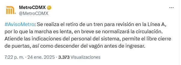 Metro CDMX hoy 24 de enero: Línea A y Línea 2 con retrasos por estos inconvenientes
