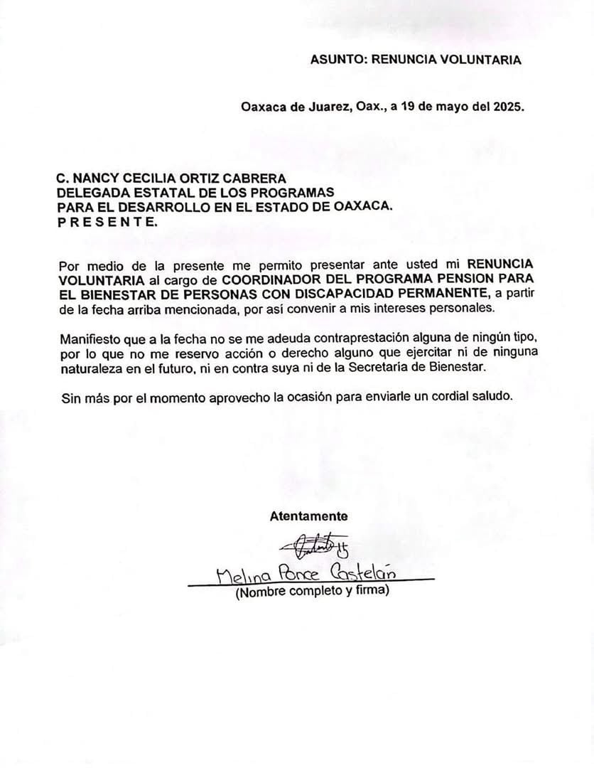 Renuncia de Melina Ponce Castelán