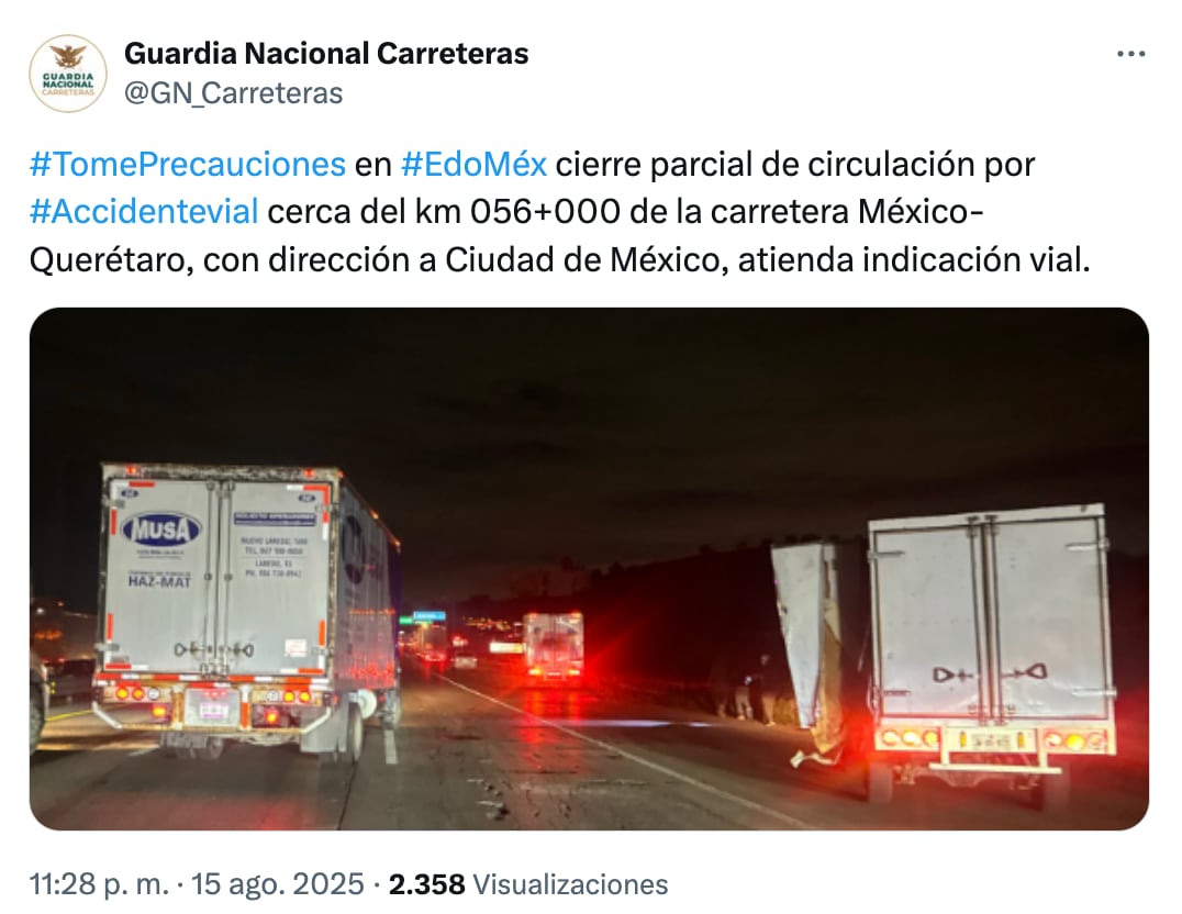 Cierre de circulación en la México-Querétaro