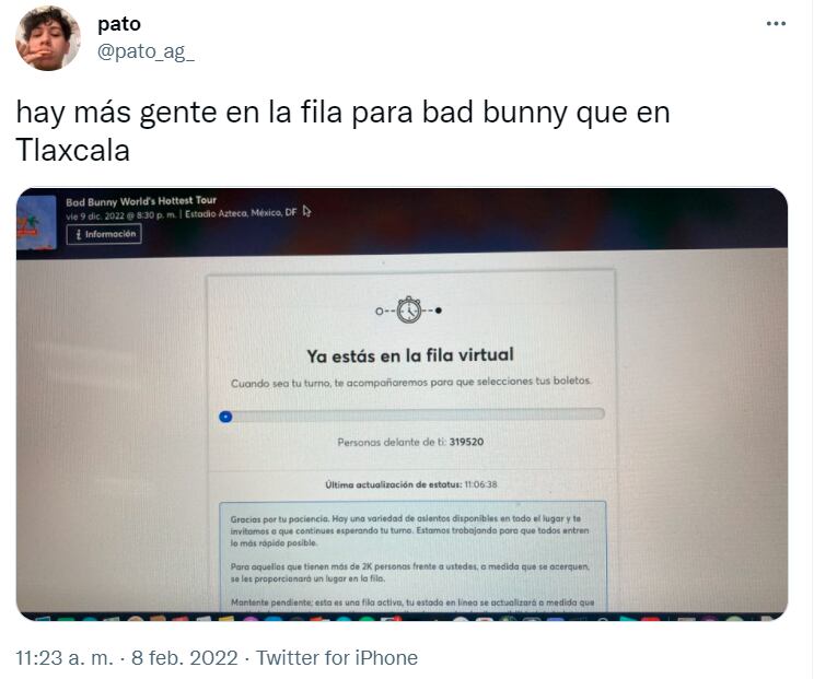 Memes sobre la fila virtual del concierto de Bad Bunny en México