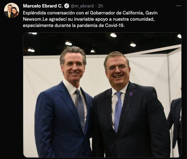Marcelo Ebrard se reúne con gobernador de California, Gavin Newson.