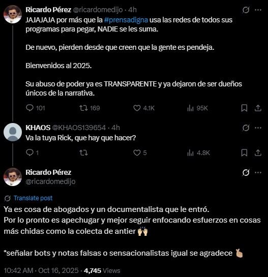 Ricardo Pérez prefiere pelear con medios de chismes