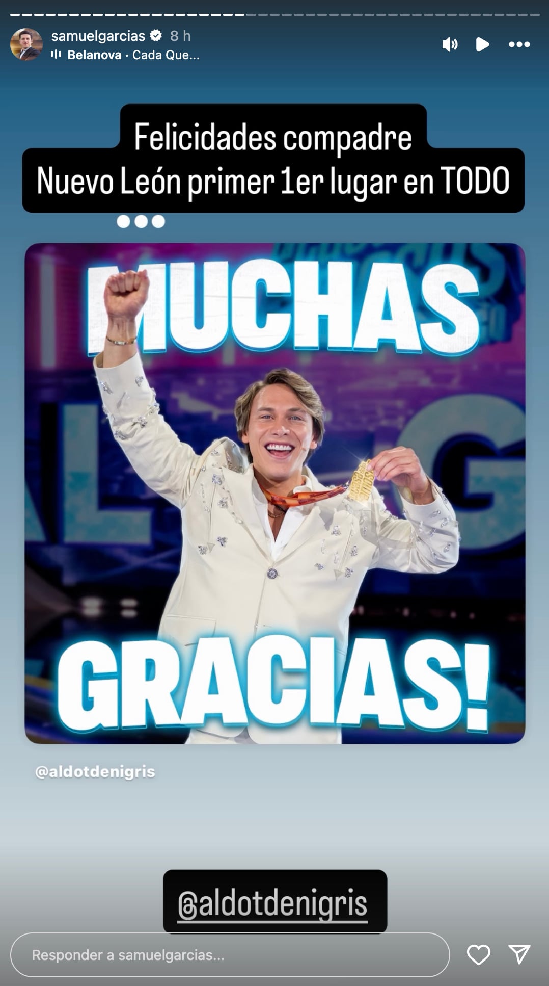 Samuel García se pronuncia por la victoria de Aldo Tamez de Nigris en La Casa de los Famosos México 2025