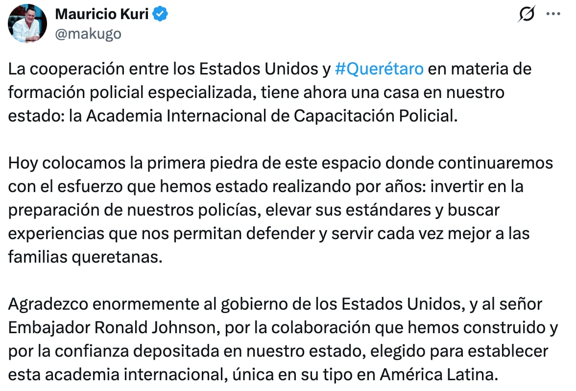 Mauricio Kuri y Ronald Johnson colocan la primera piedra de la academia policial en Querétaro